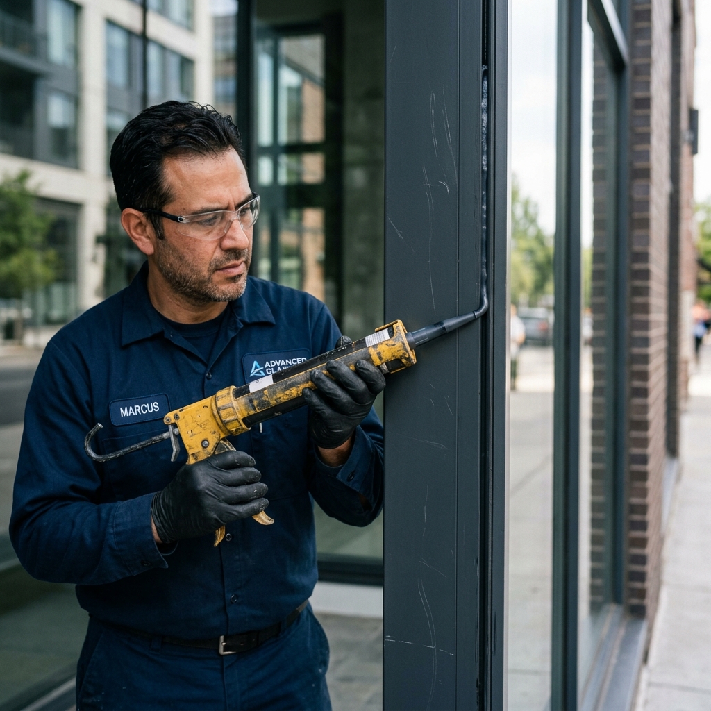 Commercial window frame sealant repair